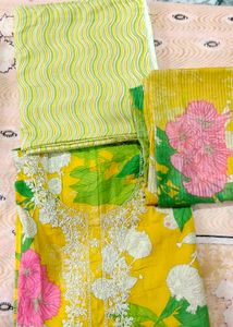 pakistani Yellow Floral Unstitched Dress Material