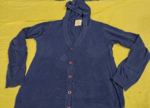 Blue Hooded Cardigan