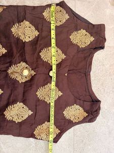 straight Brown Kurta with Gold Embroidery