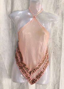 Sheer Pink Beaded Halter Top