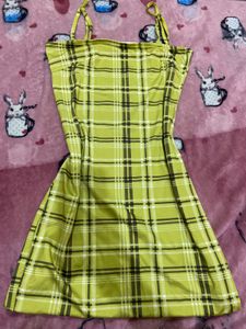 Y2K Yellow Plaid Mini Dress
