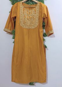 Elegant Mustard Embroidered Kurta Set