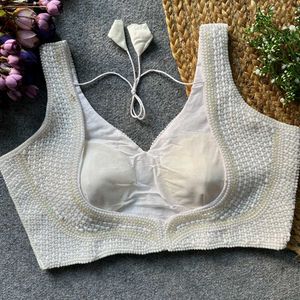 Exquisite White Beaded Blouse