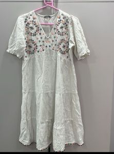 White Embroidered Midi Dress