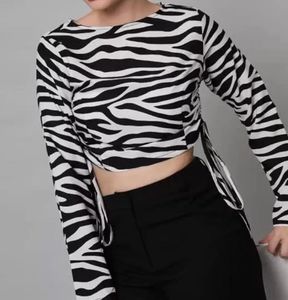 Zebra Print Long Sleeve Crop Top