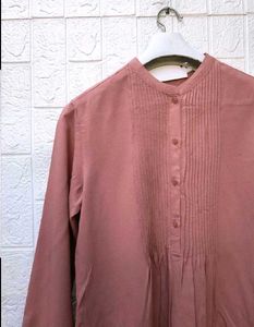 New with tag Korean Pink Pleated Button-Up Blouse