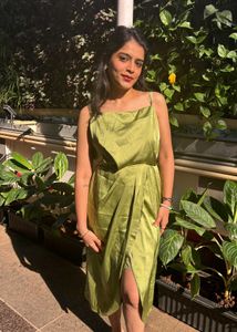 Green Satin Midi Dress