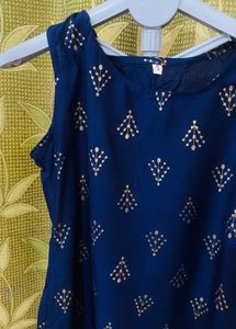 Navy Blue Ethnic Kurti with Gold Print