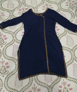 Elegant Blue Kurta with Golden Trim-M/S