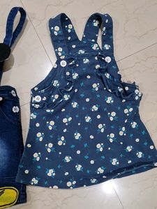 Mickey Mouse Denim Overalls &amp; Floral dungree Set