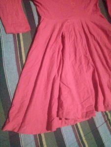 Women's Red Gathered Fit &amp; Flare Dress