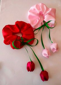 Cute tulip Satin Scrunchies(set of 2)