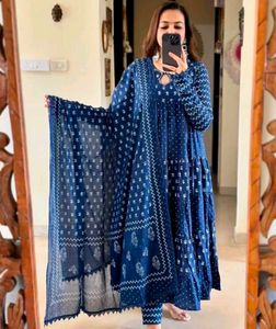 Elegant Blue Printed Kurta Set with Dupatta