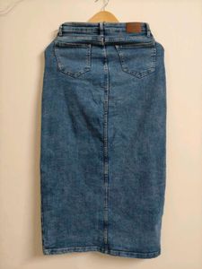 Denim Maxi Skirt with Front Slit