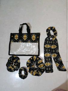 Stylish Black &amp; Yellow Fabric Hair Accessories Set