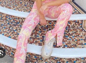 zara swirl marble satin flared trousers
