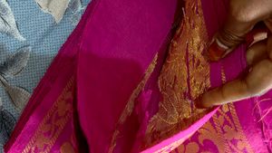 Vibrant Pink Silk Saree with Leaf Motifs