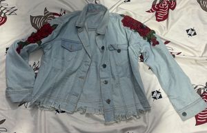 Embroidered Denim Jacket with Roses