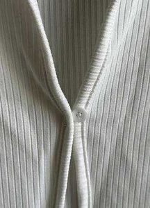White Ribbed Button-Up Crop Top
