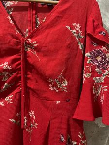 Chic Red Floral Ruffle Dress