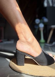 Chic Black Suede Textured Slip On Block Heel Mules