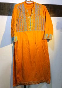 BIBA Vibrant Orange Embroidered Kurta