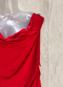Chic Red Sleeveless Drape Dress