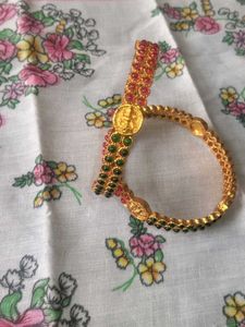 Gold Plated Bangles with Red & Green Stones