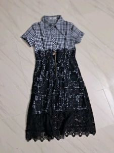 Chic Black &amp; White Gingham Lace Dress