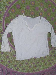 White Textured Long Sleeve Top