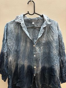 Blue Tie-Dye Button-Down Shirt