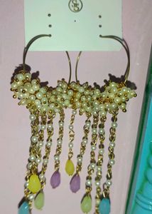 Boho Beaded Hoop Earrings with Charms
