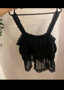Chic Black Ruffle Crop Top