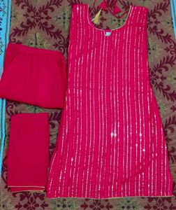 Stunning Pink Sequined Kurta Set