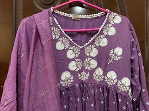 Georgous Purple Anarkali Type Kurthi Set