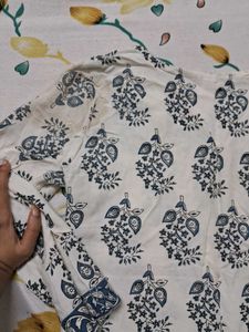White Kurta with Blue Paisley Print