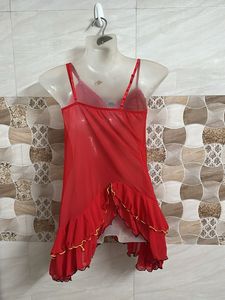 Red Nighty with Floral Detail