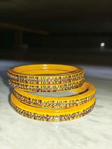 Vibrant Yellow Bangles with Embellishments
