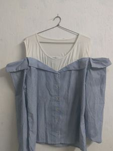 Zink London Off Shoulder Blue And White Stripped S
