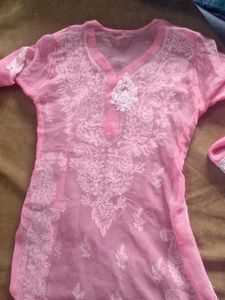 Beautiful Pink Chikankari Sheer Kurta with inner