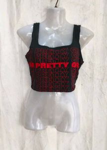51810. Black &amp; Red "PRETTY" Crop Top