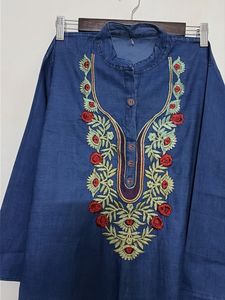 Embroidered Denim Kurta