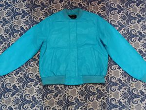 Blue Leather Bomber Jacket