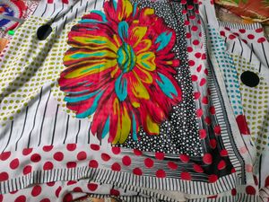 Bold Polka Dot &amp; Stripe Fabric Saree
