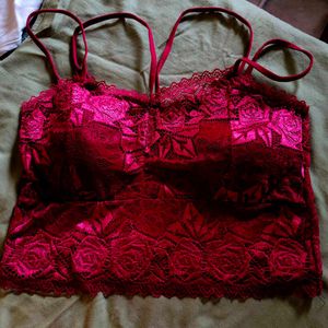 #Hot red Lace Bralette Top innerwear