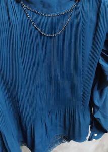 Elegant Blue Blouse with Pearl Detail