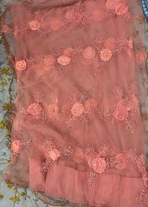 Peach Tulle Dupatta with Floral Embellishments