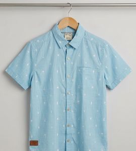 Men's Light Blue Printed Short Sleeve Shirt