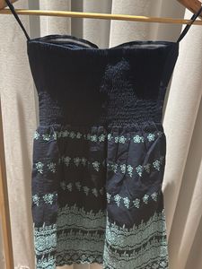 SUPERDRY Navy Blue Strapless Embroidered Dress XXS