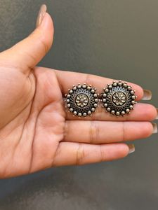 Oxidized Silver Floral Stud Earrings
